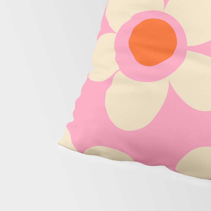 Maisie Flowers Pink Retro Floral Pattern Orange Cream Pillow Sham Gallery Image 4