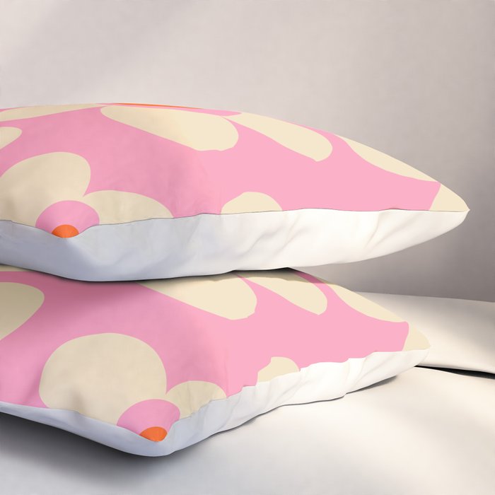 Maisie Flowers Pink Retro Floral Pattern Orange Cream Pillow Sham Gallery Image 3