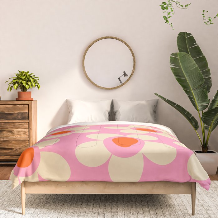 Maisie Flowers Pink Retro Floral Pattern Orange Cream Comforter Gallery Image 3