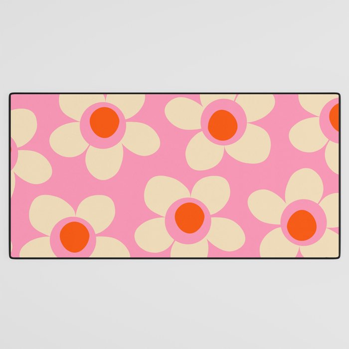 Maisie Flowers Pink Retro Floral Pattern Orange Cream Desk Mat Gallery Image 3