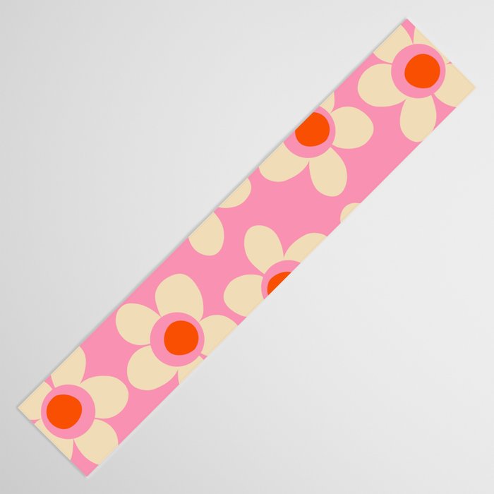 Maisie Flowers Pink Retro Floral Pattern Orange Cream Table Runner Gallery Image 3