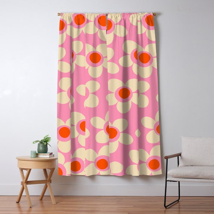 Maisie Flowers Pink Retro Floral Pattern Orange Cream Window Curtain Gallery Image 5