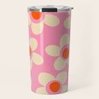 Maisie Flowers Pink Retro Floral Pattern Orange Cream Travel Mug Gallery Image 1