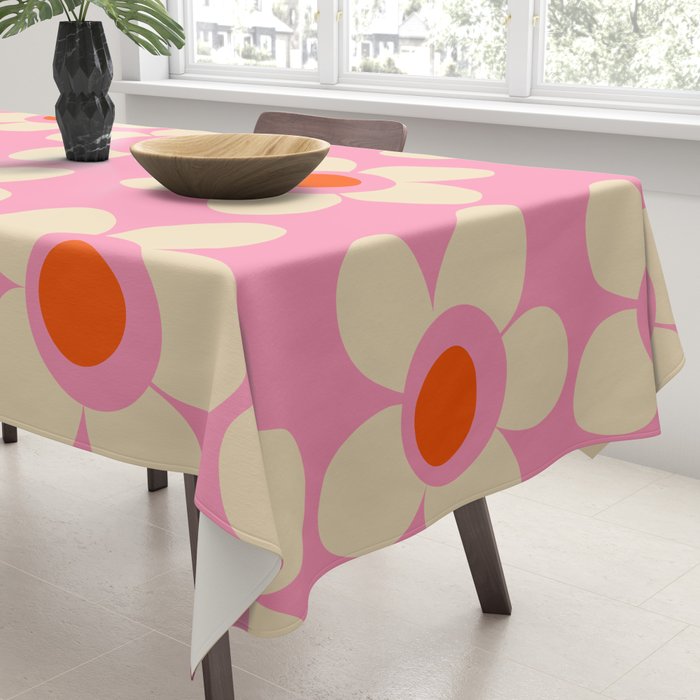 Maisie Flowers Pink Retro Floral Pattern Orange Cream Tablecloth Gallery Image 3