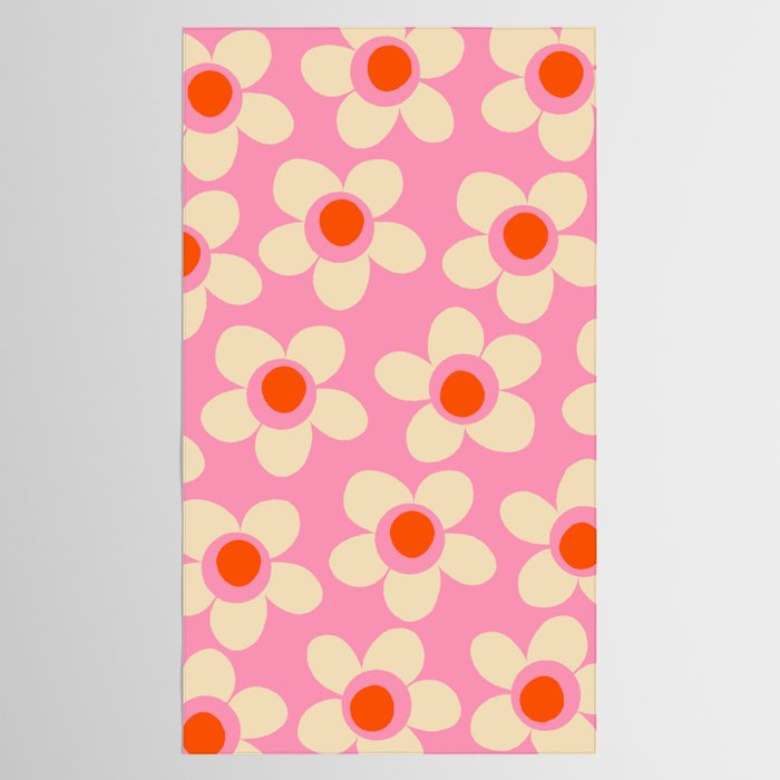 Maisie Flowers Pink Retro Floral Pattern Orange Cream Tablecloth Gallery Image 2