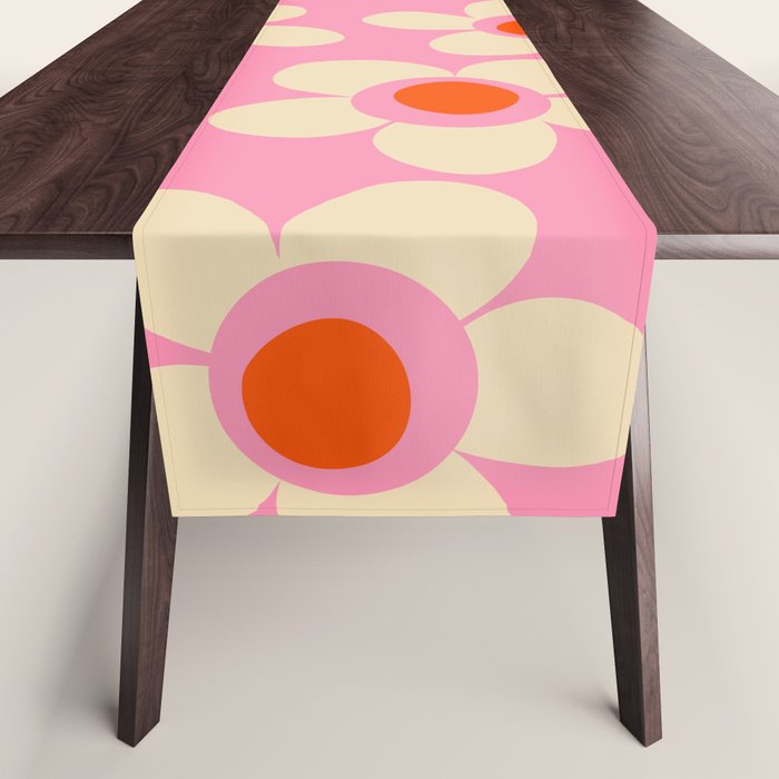 Maisie Flowers Pink Retro Floral Pattern Orange Cream Table Runner Gallery Image 1