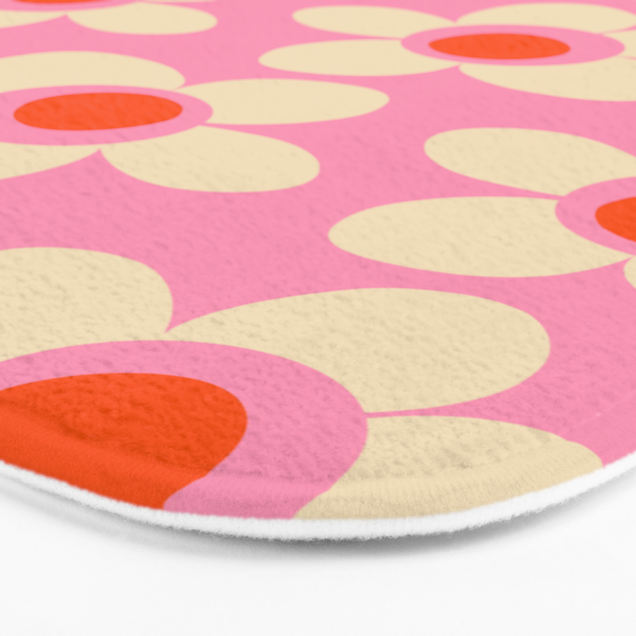 Maisie Flowers Pink Retro Floral Pattern Orange Cream Bath Mat Gallery Image 3
