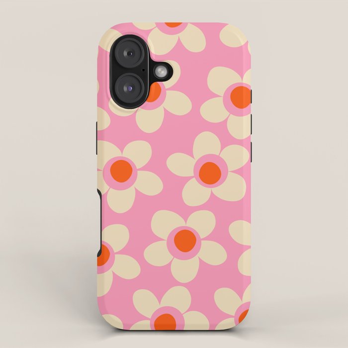 Maisie Flowers Pink Retro Floral Pattern Orange Cream iPhone Case Gallery Image 1