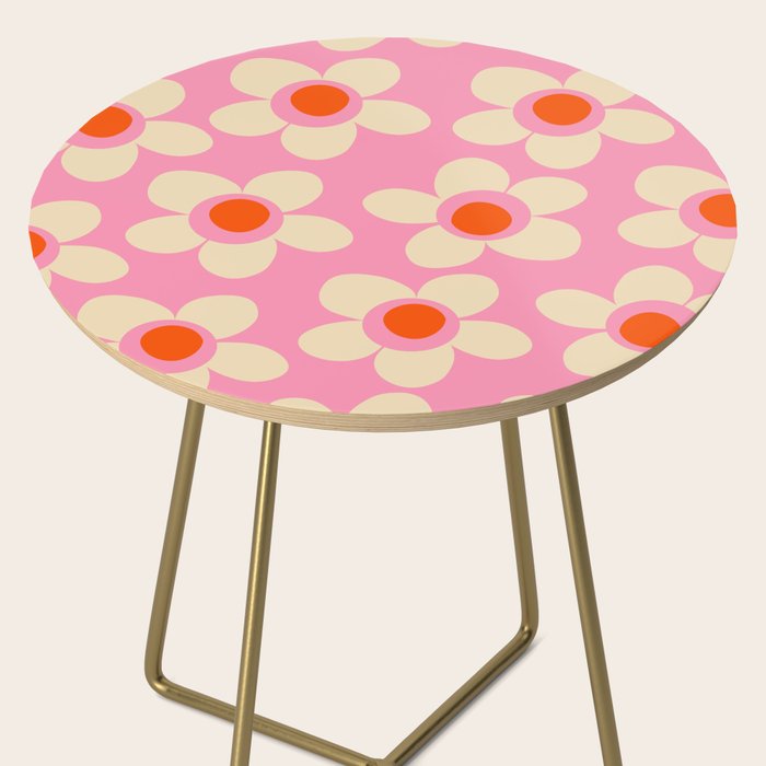 Maisie Flowers Pink Retro Floral Pattern Orange Cream Side Table Gallery Image 2