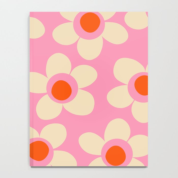 Maisie Flowers Pink Retro Floral Pattern Orange Cream Notebook Gallery Image 4