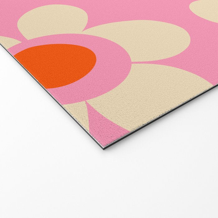 Maisie Flowers Pink Retro Floral Pattern Orange Cream Welcome Mat Gallery Image 2