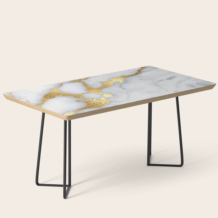 White and Gray Marble and Gold Metal foil Glitter Effect Coffee Table Gallery Image 1