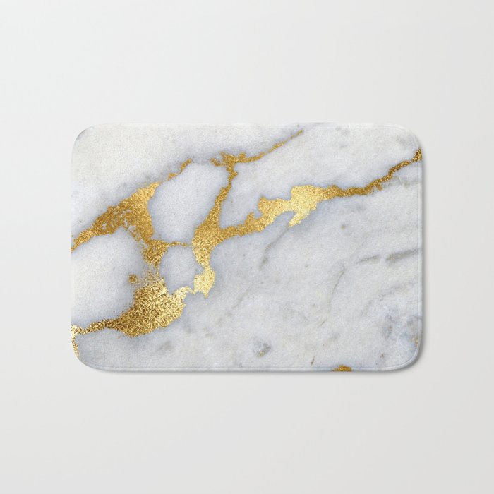 White and Gray Marble and Gold Metal foil Glitter Effect Bath Mat Gallery Image 1