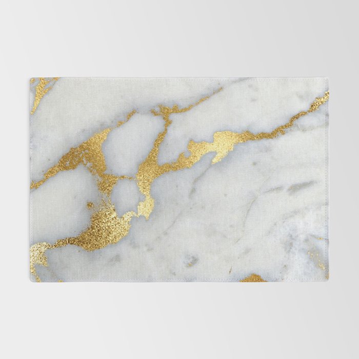 White and Gray Marble and Gold Metal foil Glitter Effect Rug Gallery Image 2