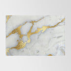 White and Gray Marble and Gold Metal foil Glitter Effect Rug Gallery Image 2