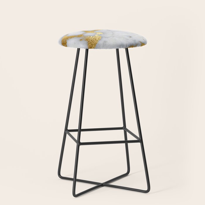 White and Gray Marble and Gold Metal foil Glitter Effect Stool Gallery Image 1