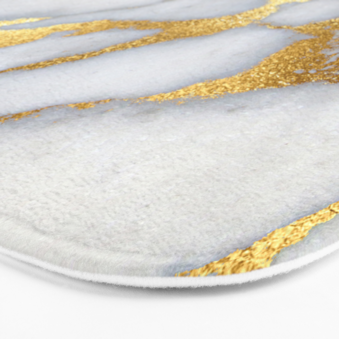 White and Gray Marble and Gold Metal foil Glitter Effect Bath Mat Gallery Image 3