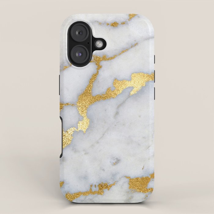 White and Gray Marble and Gold Metal foil Glitter Effect iPhone Case Gallery Image 1