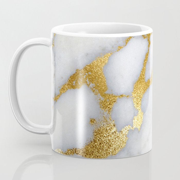 White and Gray Marble and Gold Metal foil Glitter Effect Coffee Mug Gallery Image 3