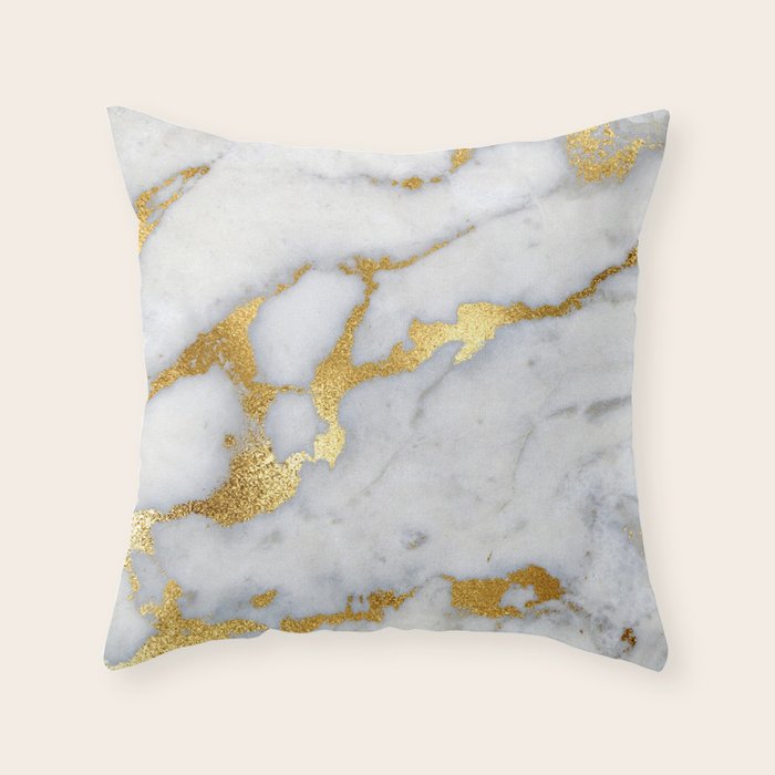 White and Gray Marble and Gold Metal foil Glitter Effect Throw Pillow Gallery Image 6