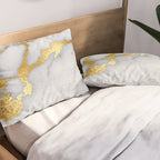 White and Gray Marble and Gold Metal foil Glitter Effect Pillow Sham Gallery Image 2