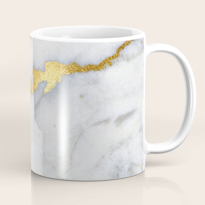 White and Gray Marble and Gold Metal foil Glitter Effect Coffee Mug Gallery Image 1