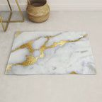 White and Gray Marble and Gold Metal foil Glitter Effect Rug Gallery Image 1