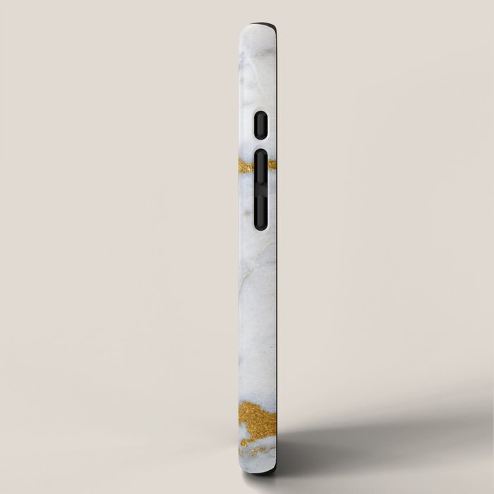 White and Gray Marble and Gold Metal foil Glitter Effect iPhone Case Gallery Image 2