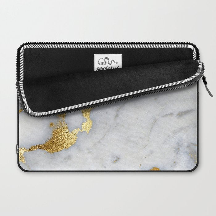 White and Gray Marble and Gold Metal foil Glitter Effect Laptop Sleeve Gallery Image 2