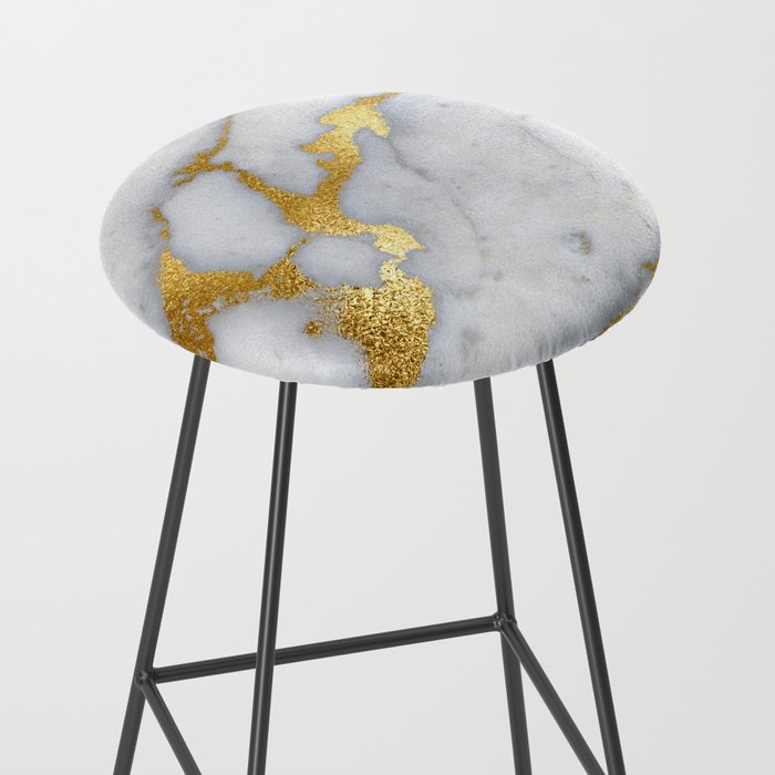 White and Gray Marble and Gold Metal foil Glitter Effect Stool Gallery Image 2