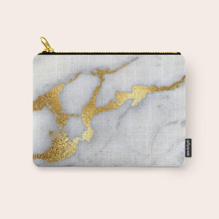 White and Gray Marble and Gold Metal foil Glitter Effect Carry All Pouch Gallery Image 1