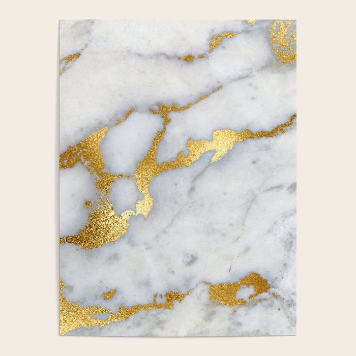 White and Gray Marble and Gold Metal foil Glitter Effect Poster Gallery Image 4