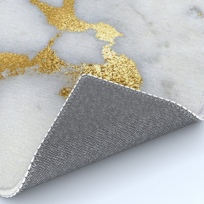 White and Gray Marble and Gold Metal foil Glitter Effect Rug Gallery Image 4