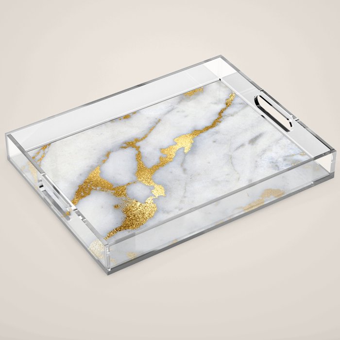 White and Gray Marble and Gold Metal foil Glitter Effect Acrylic Tray Gallery Image 1