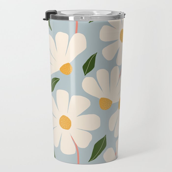 Wild Daisies - blue & pink Travel Mug Gallery Image 3