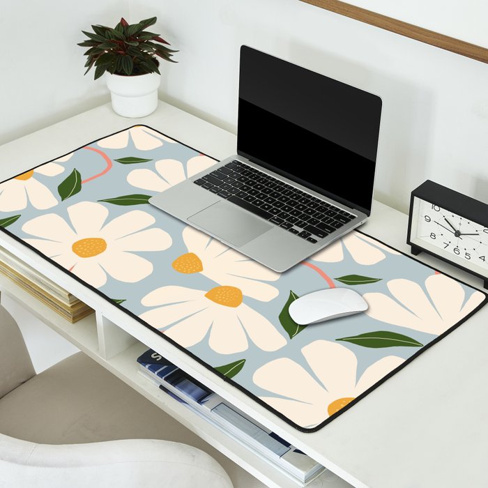 Wild Daisies - blue & pink Desk Mat Gallery Image 2
