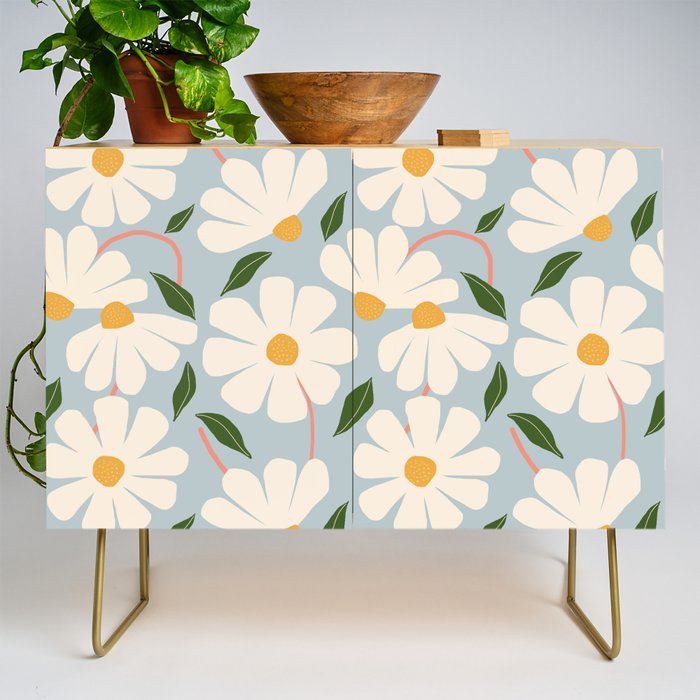 Wild Daisies - blue & pink Credenza Gallery Image 1