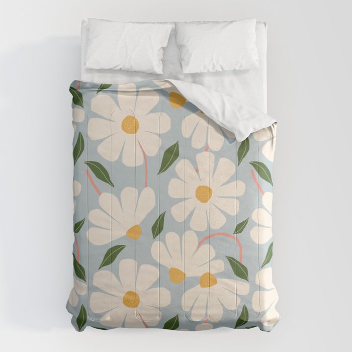 Wild Daisies - blue & pink Comforter Gallery Image 1
