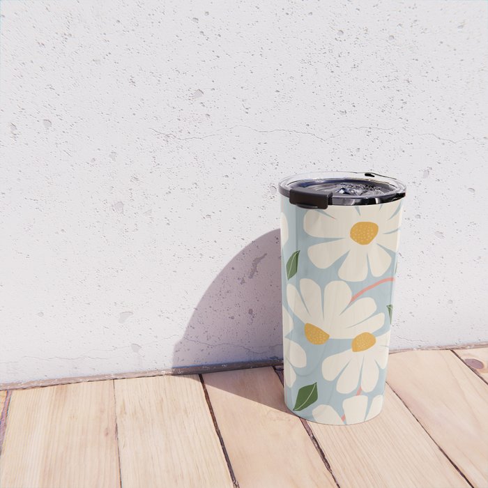 Wild Daisies - blue & pink Travel Mug Gallery Image 4