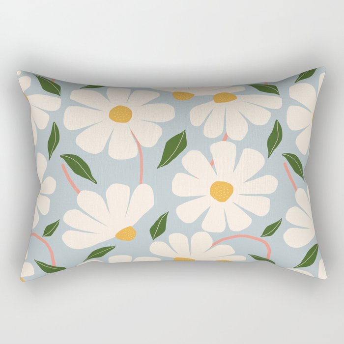 Wild Daisies - blue & pink Rectangular Pillow Gallery Image 1