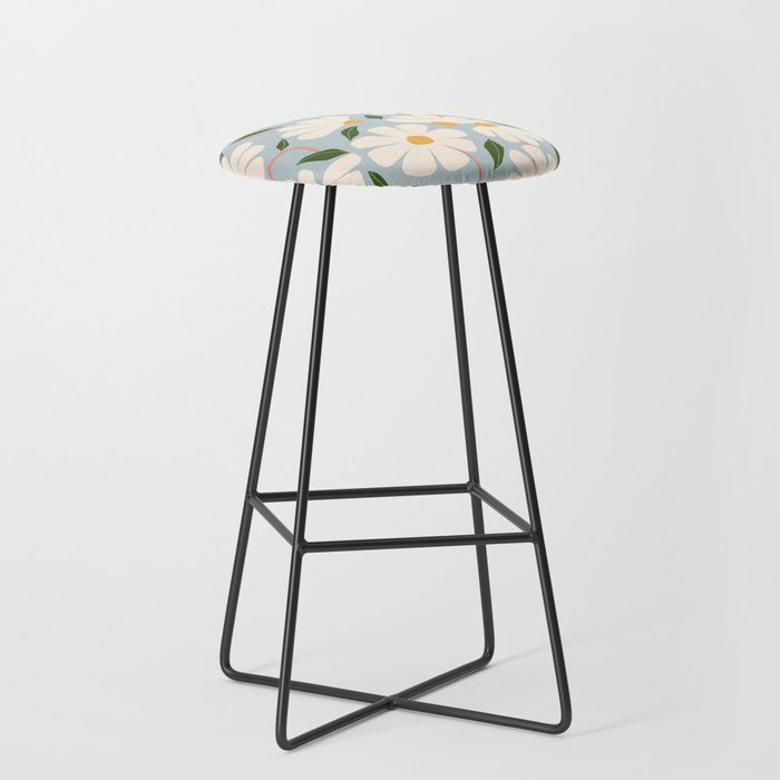 Wild Daisies - blue & pink Stool Gallery Image 1