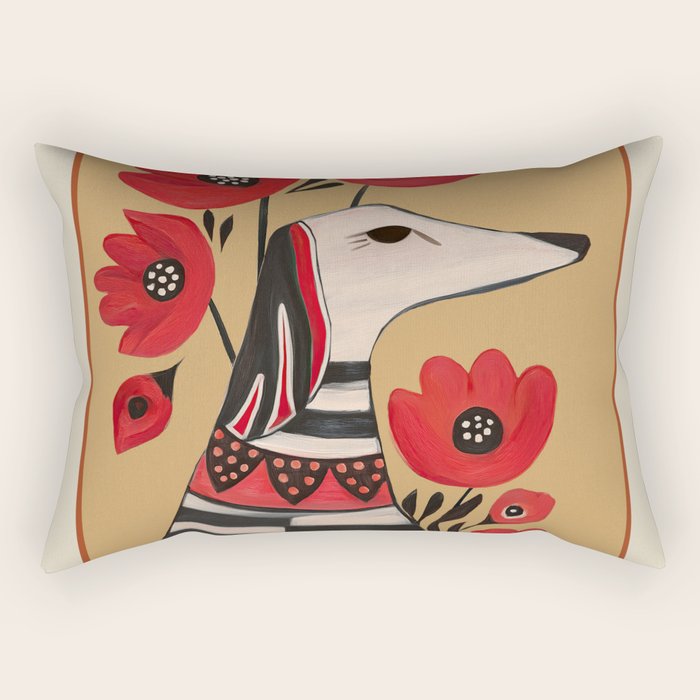 Striped Dog with Poppies Rectangular Pillow Gallery Image 2