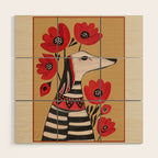 Striped Dog with Poppies Wood Wall Art Gallery Image 1