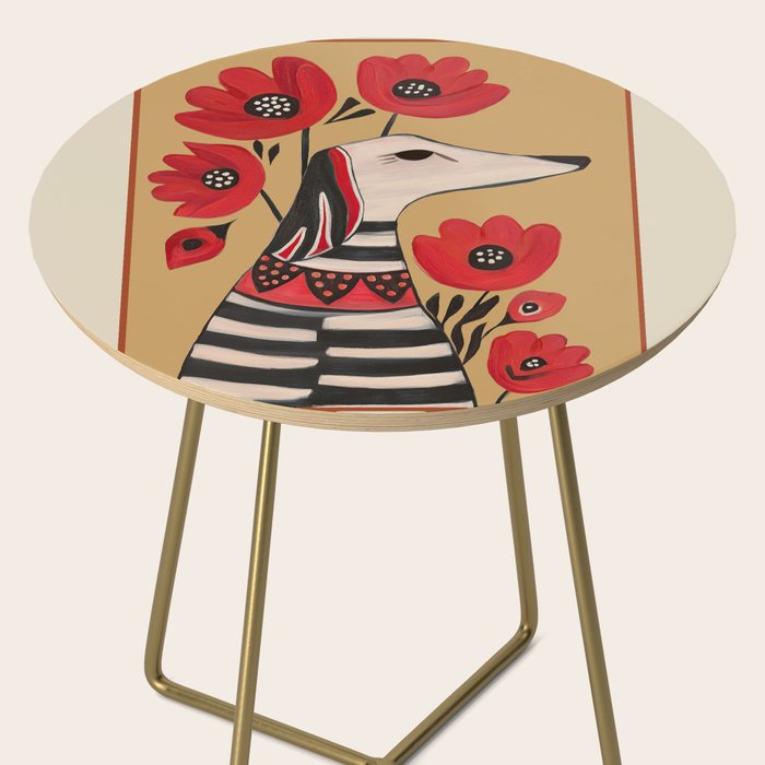 Striped Dog with Poppies Side Table Gallery Image 2