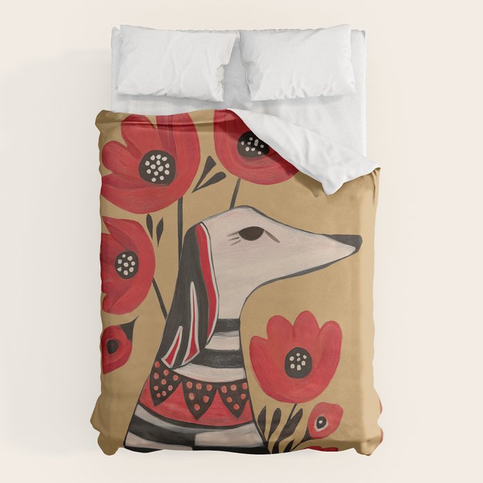 Striped Dog with Poppies Duvet Cover Gallery Image 6