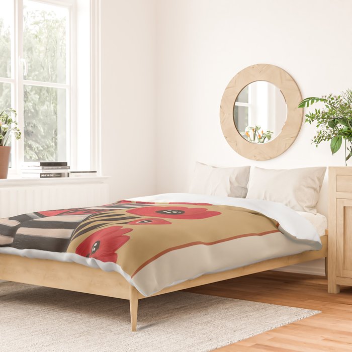 Striped Dog with Poppies Duvet Cover Gallery Image 2