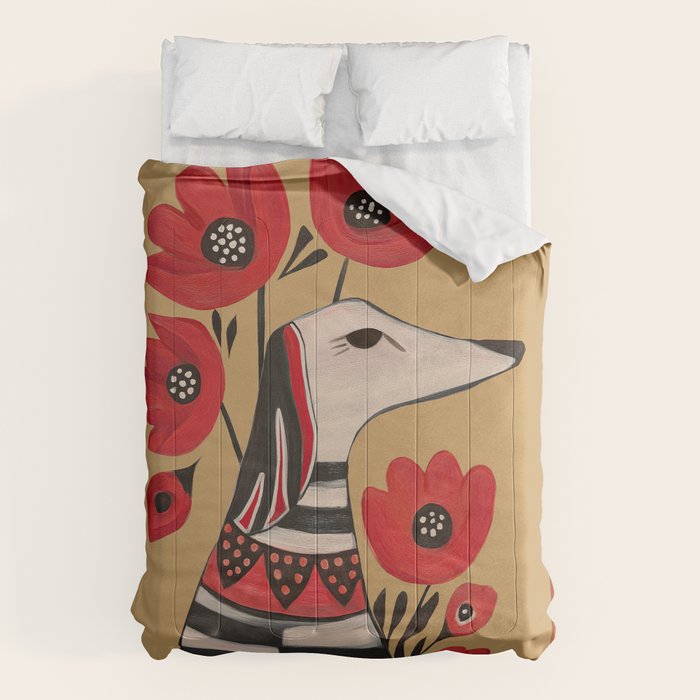Striped Dog with Poppies Comforter Gallery Image 1