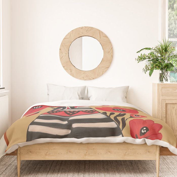 Striped Dog with Poppies Duvet Cover Gallery Image 3