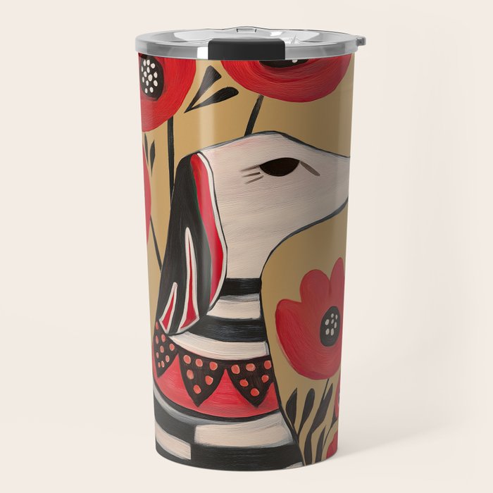 Striped Dog with Poppies Travel Mug Gallery Image 1