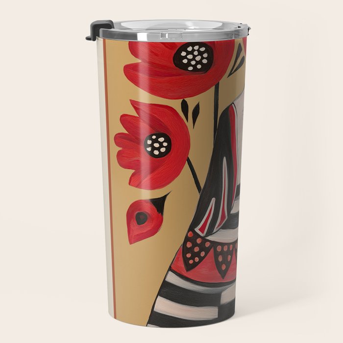 Striped Dog with Poppies Travel Mug Gallery Image 3